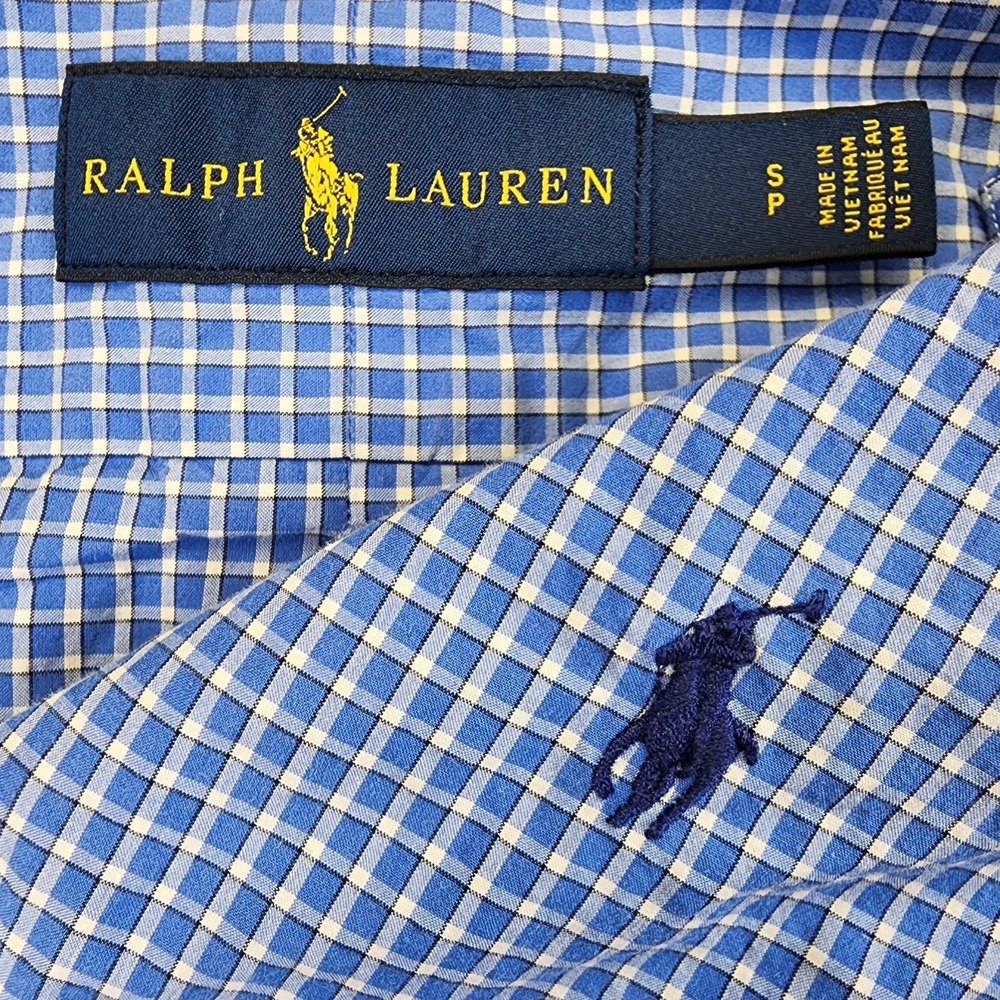 Ralph Lauren‎ Mens Small Long Sleeve Button Front Shirt Plaid Check Blue